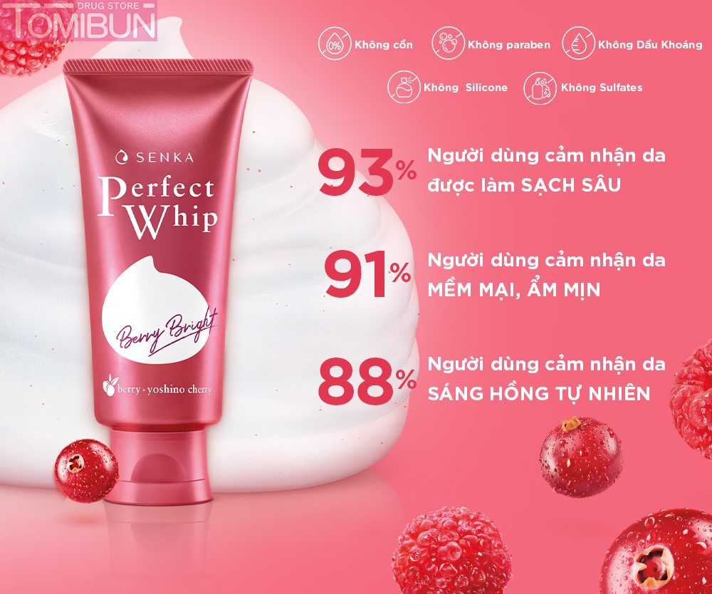 SỮA RỬA MẶT SENKA LÀM SẠCH SÂU & DƯỠNG SÁNG HỒNG PERFECT WHIP BERRY BRIGHT 100G